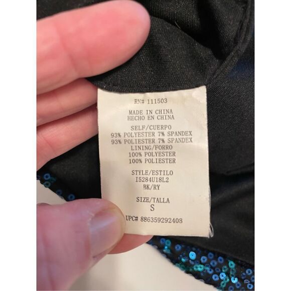 Lily Rose Sequined Leaf Print Tank Dress, Small. Blue, Green and Black. Taylor S - Picture 11 of 12